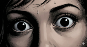 Primo piano di occhio con pupilla dilatata, midriasi limbica come segnale di attrazione non verbale.